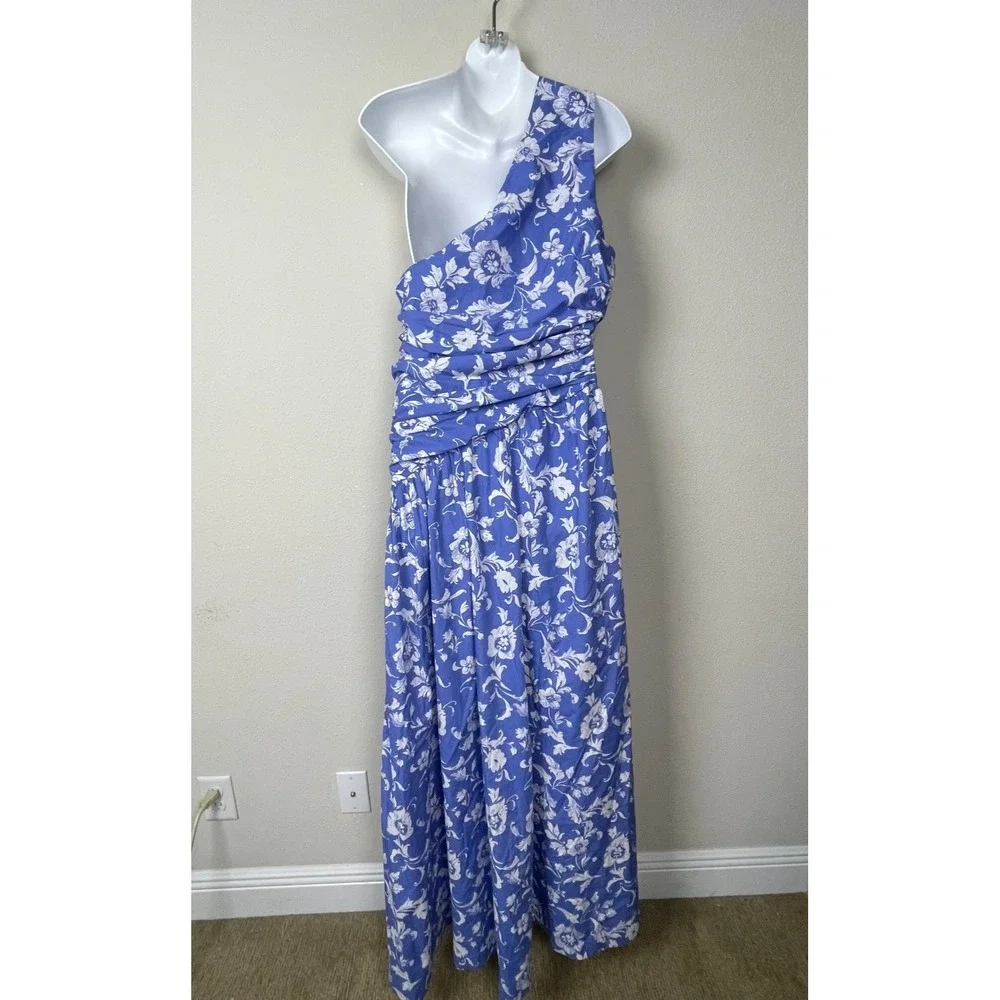 Abercrombie & Fitch L Tall One-Shoulder White Blue Floral Maxi Dress‎ NWOT